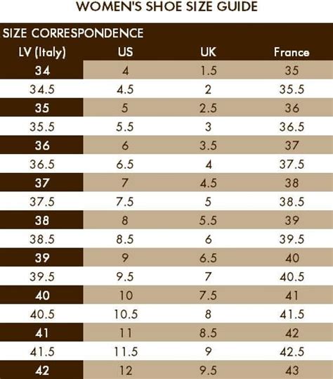 Louis Vuitton size chart shoes